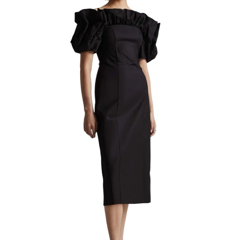 & Other Stories Black Ruffle Off the Shoulder Women’s Midi Dress Sz. 4
